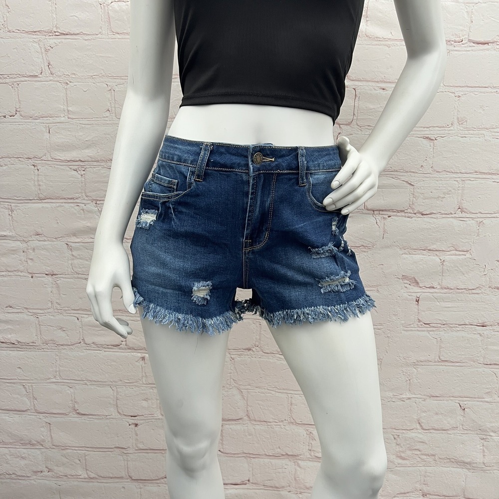 Women's Ripped Denim Distressed Skinny Stretchy Shorts Skinny Cutoff Jeans Sz S